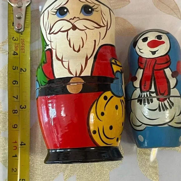 USSR Christmas Dolls Vintage 2 Piece Hand Painted carved Wood - Picture 3 of 6
